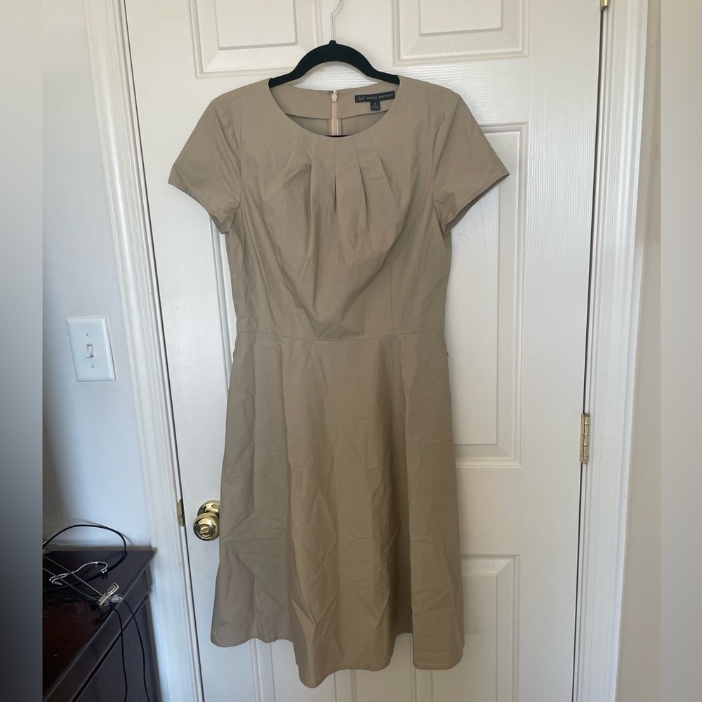 Brooks Brothers tan pleated A-line shirt dress dress | 4